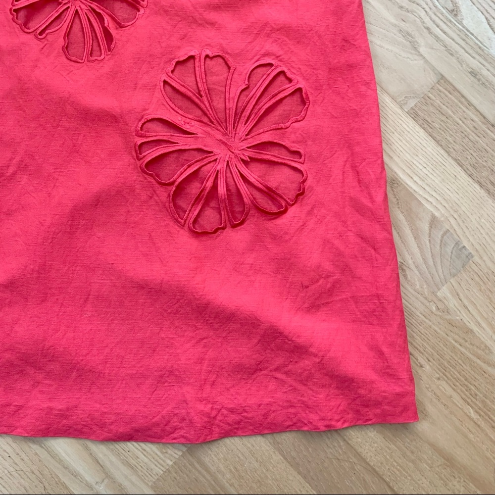 Tahari Linen dress | red Laser Cut Floral Sheath Dress red sundress mini dress - Picture 4 of 10